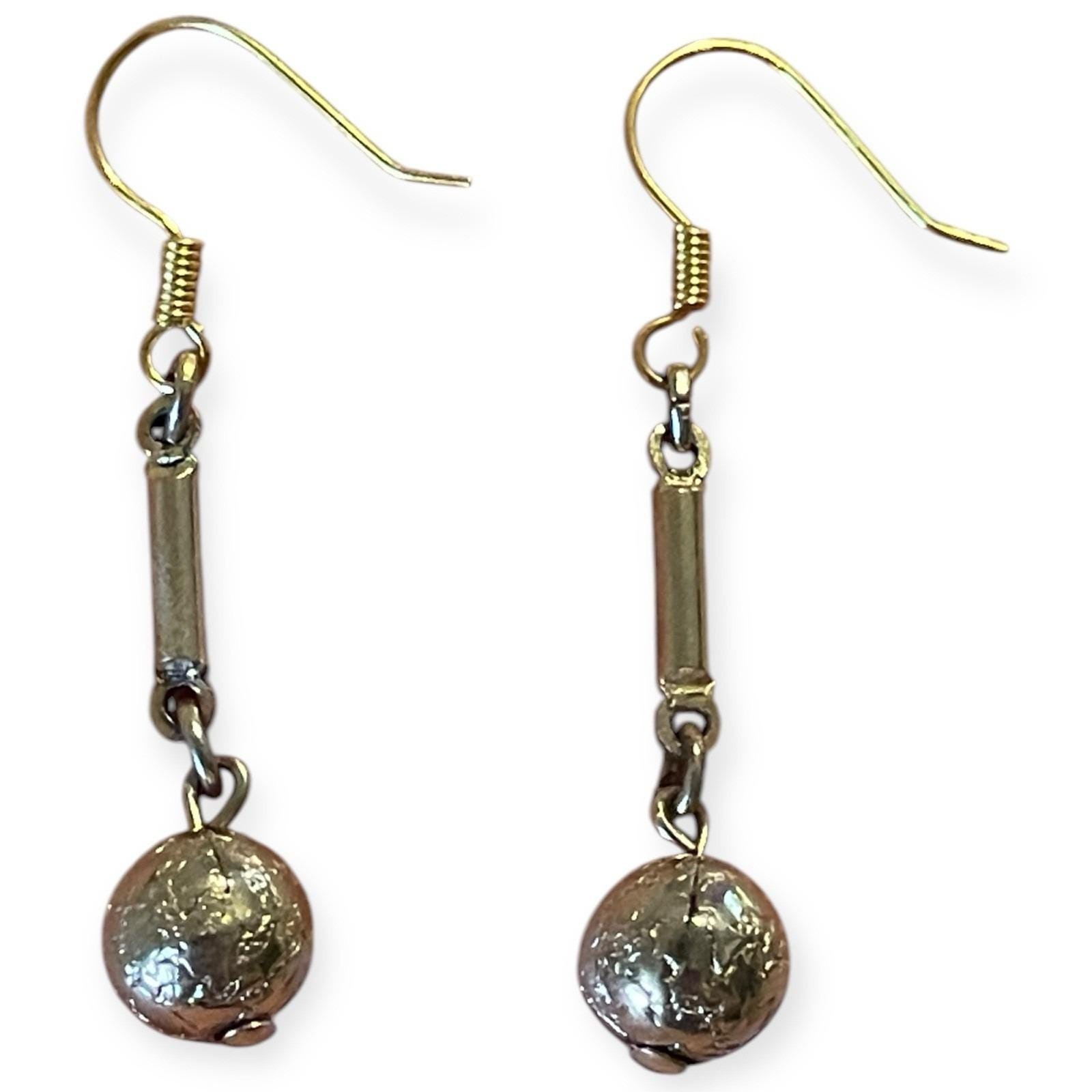 Vtg Textured Gold Tone Ball Drop Earrings 1.5